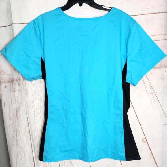 Scrub Star 2XL Cotton/Poly/Spandex Teal Black Stretch Side Scrub Top - Picture 6 of 10